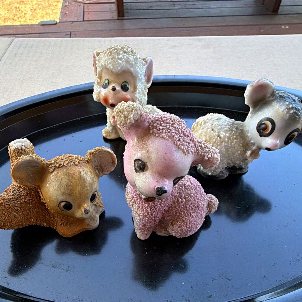Set of 4 Textured Ceramic Animal Figurines, Japan, 1950s, Multicolor